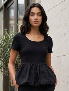 Black Babydoll Peplum Top